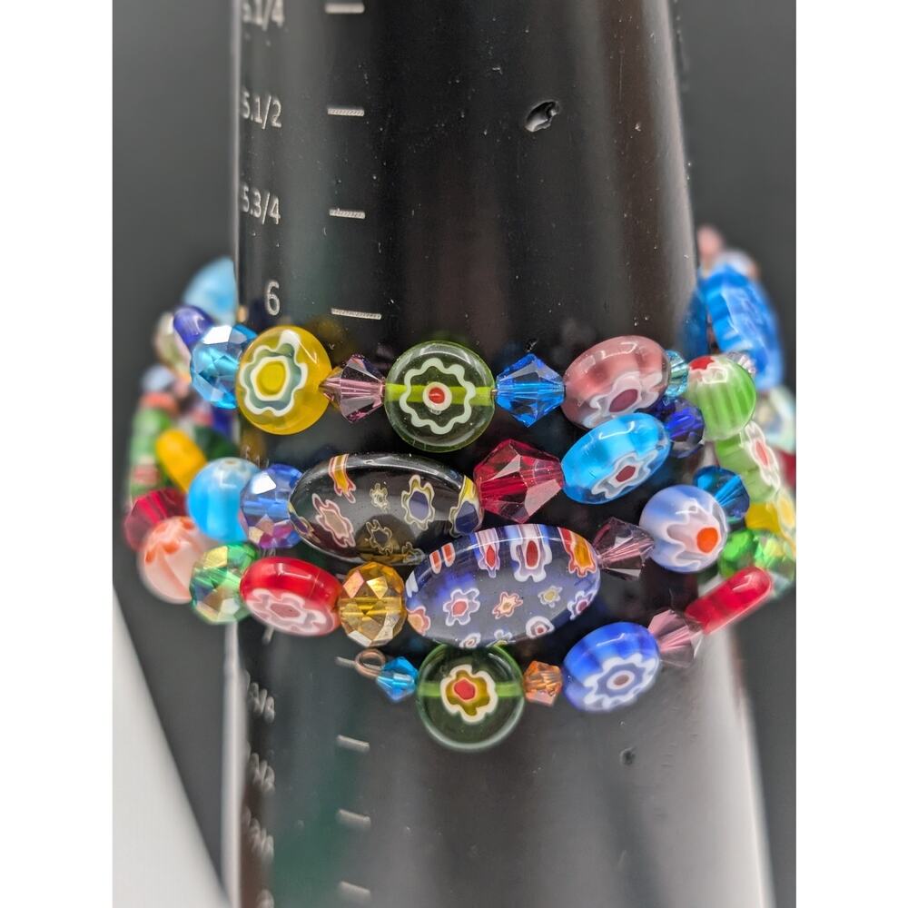Millefiori Glass Bead Wire Wrap Bracelet - Picture 4 of 7